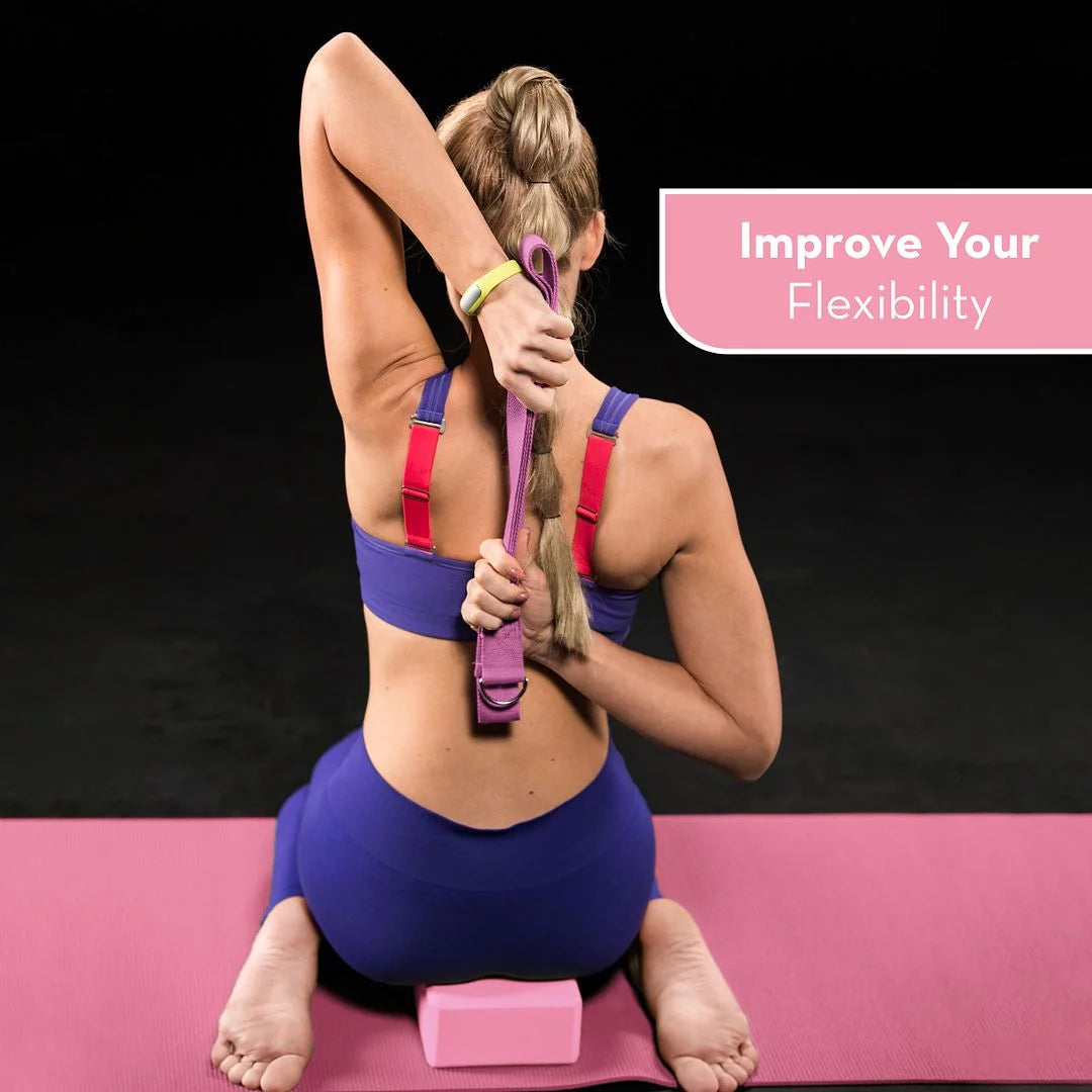 Polyester 72" Assembled Length Yoga Mat with Non-Slip Blocks, Strap, Towels, Pink